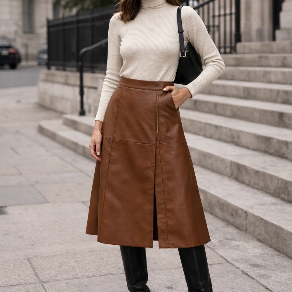 Primark Tan A-Line Leather Skirt